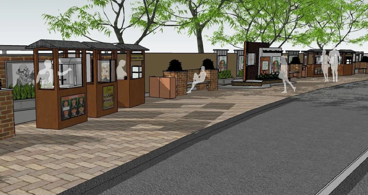 Conceptual design showing the compund wall, seating areas and food kiosks